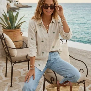 Palm Tree Linen Blouse