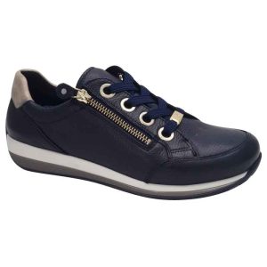 Ara Womens Navy Side Zip Leather Osaka Fashion Trainer 12-64587-12