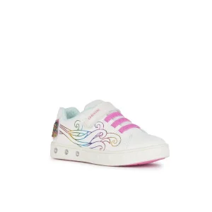 Geox Girls Slip In White Light Up Unicorn Casual Trainer Skylin - J458WC